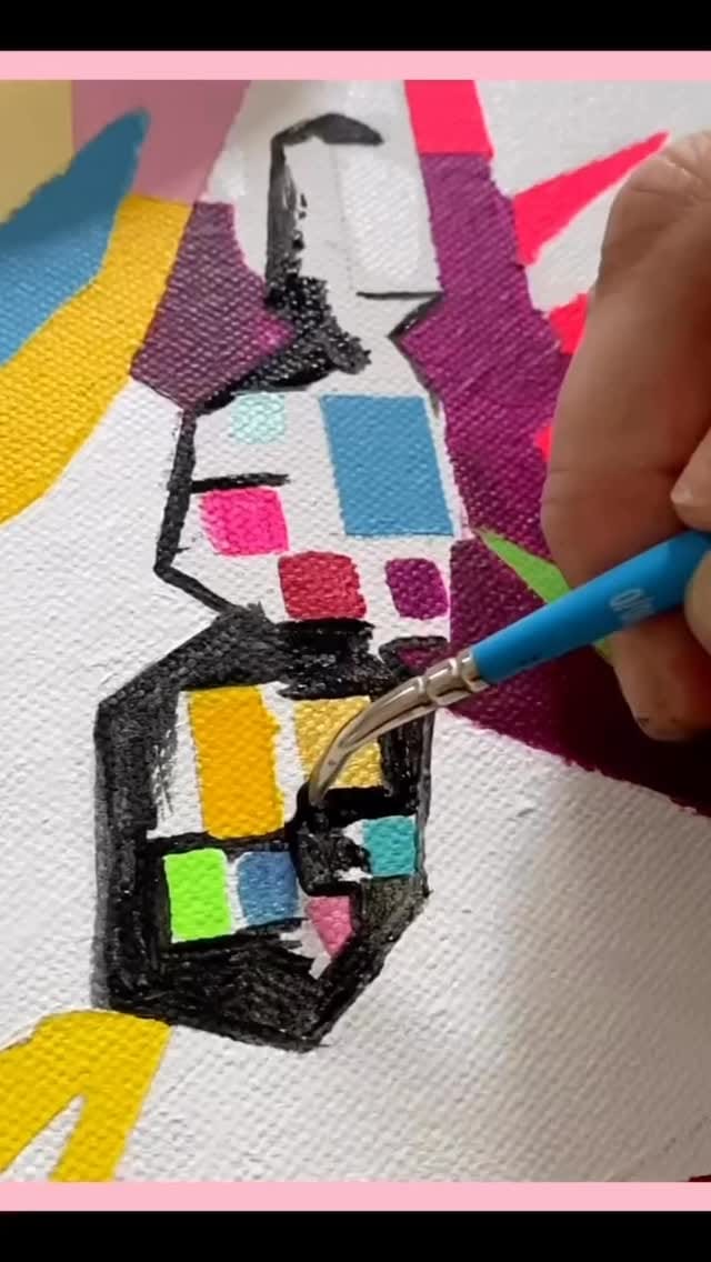 A brush adding color blocks to a small canvas