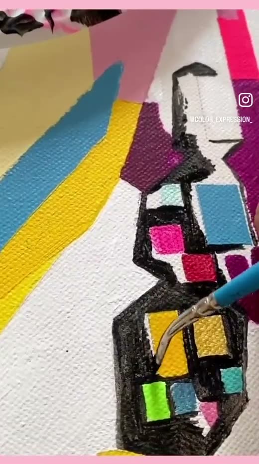 Color blocks coming together on a studio canvas